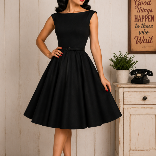 VESTIDO DE VUELO PIN UP ESTILO AUDREY NEGRO
