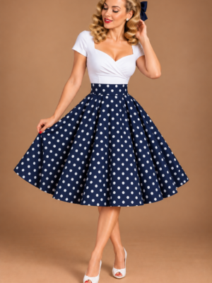 FALDA DE VUELO PINUP AZUL TOPOS