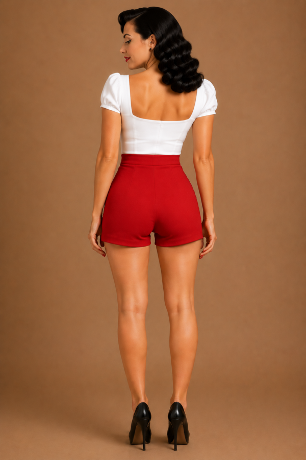PANTALÓN CORTO PINUP CINTURA ALTA ROJO