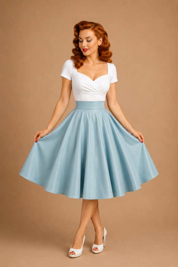 FALDA DE VUELO PINUP AZUL CLARO