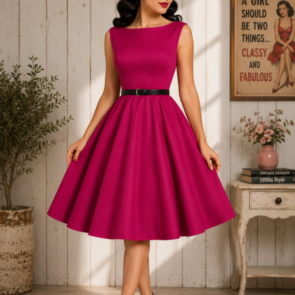 VESTIDO DE VUELO PIN UP ESTILO AUDREY FUCSIA