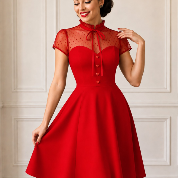 vestido vuelo pin up tul rojo