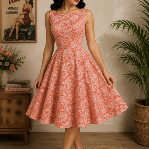 VESTIDO PIN UP VUELO ESCOTE AUDREY ENCAJE