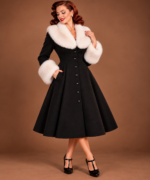 ABRIGO PIN UP NEGRO CUELLO PELO