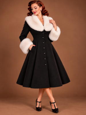 ABRIGO PIN UP NEGRO CUELLO PELO