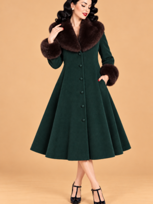 ABRIGO PIN UP VERDE CUELLO PELO