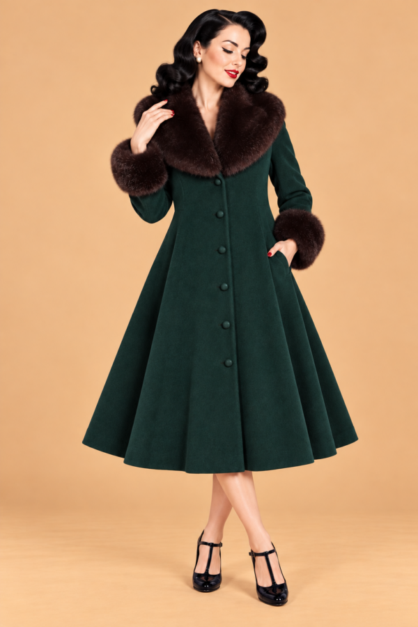 ABRIGO PIN UP VERDE CUELLO PELO