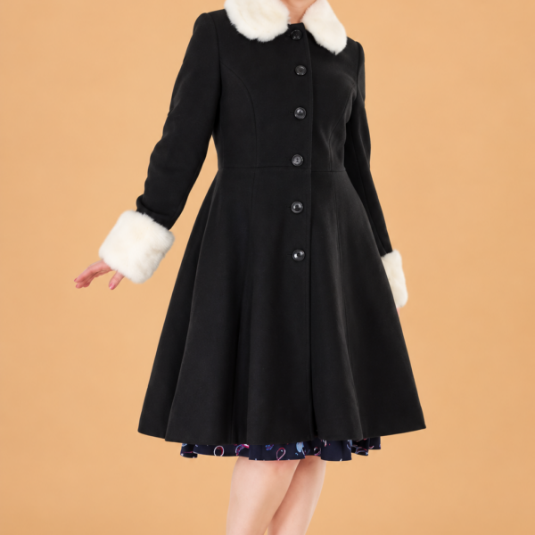 ABRIGO PIN UP NEGRO CUELLO PELO