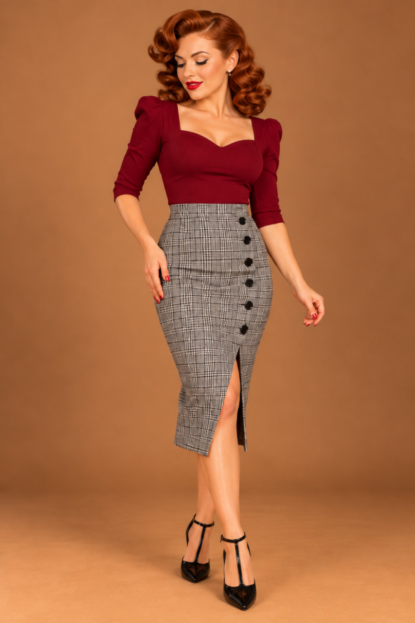FALDA TUBO PINUP CUADROS ABERTURA
